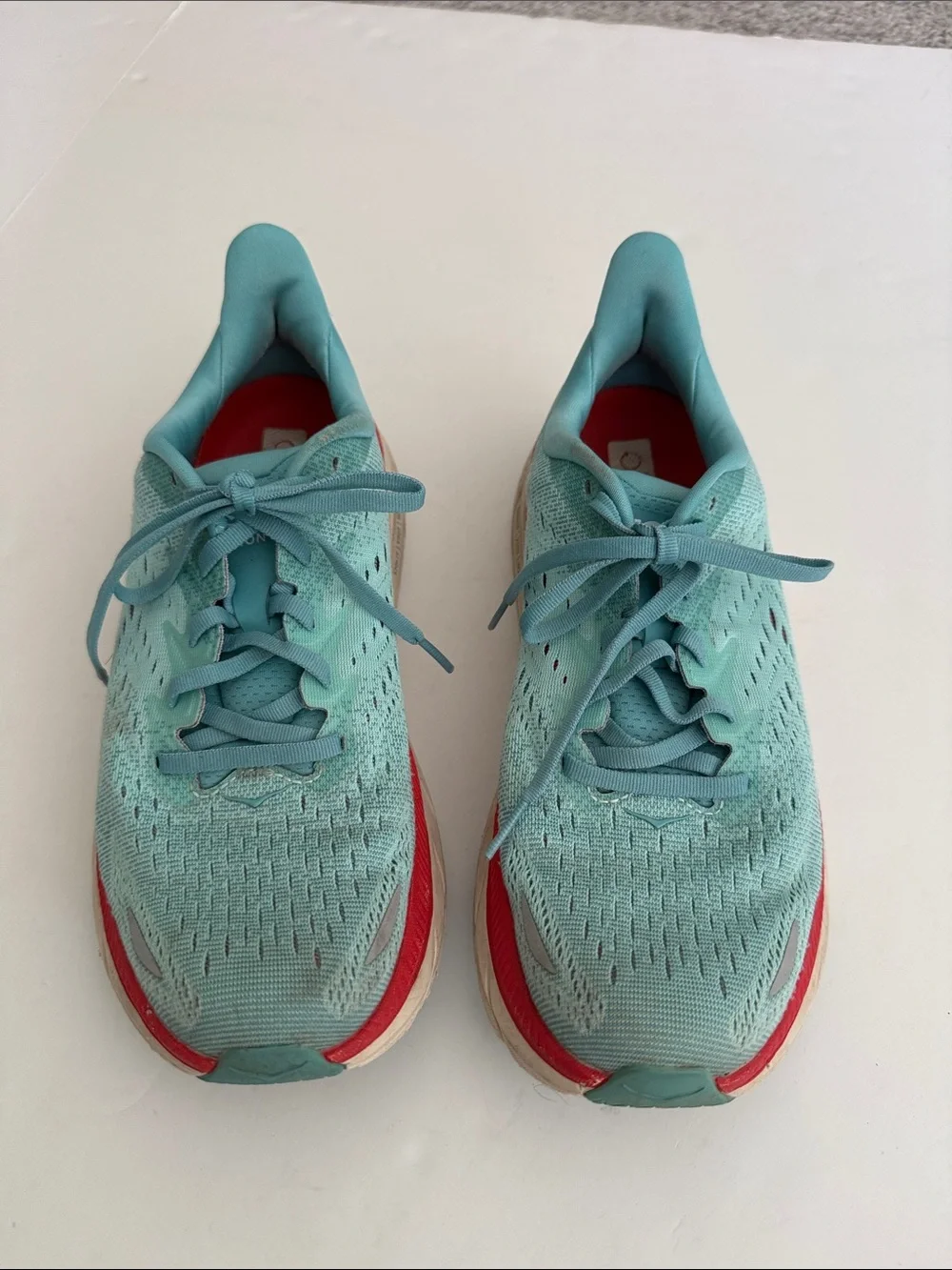 Hoka Women's Light Teal and Red Running Shoes size 9B